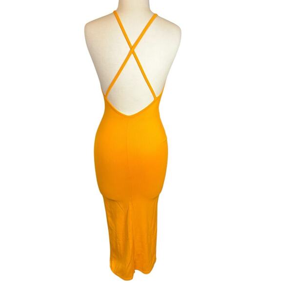 Zara Dress Mustard Yellow Midi Dress Ribbed Knit Size Small 90% Polyamide 10% El - Picture 3 of 9